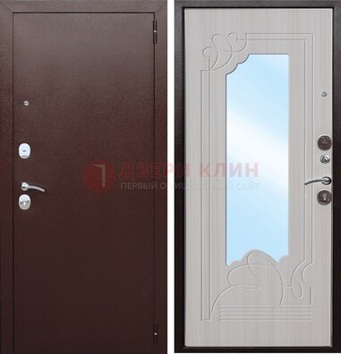 Коричневая металлическая дверь с зеркалом МДФ внутри ДЗ-33 в Ульяновске