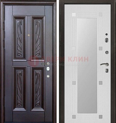 Коричневая стальная дверь с зеркалом МДФ внутри ДЗ-44 в Ульяновске