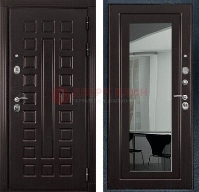 Темная металлическая дверь с зеркалом МДФ внутри ДЗ-4 в Ульяновске