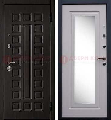 Черная филенчатая металлическая дверь МДФ с зеркалом ДЗ-83 в Ульяновске